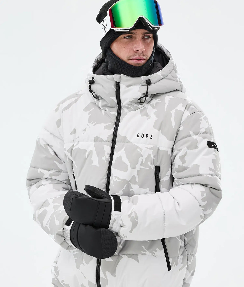 Puffer Full Zip Snowboard Jacket Men Grey Camo