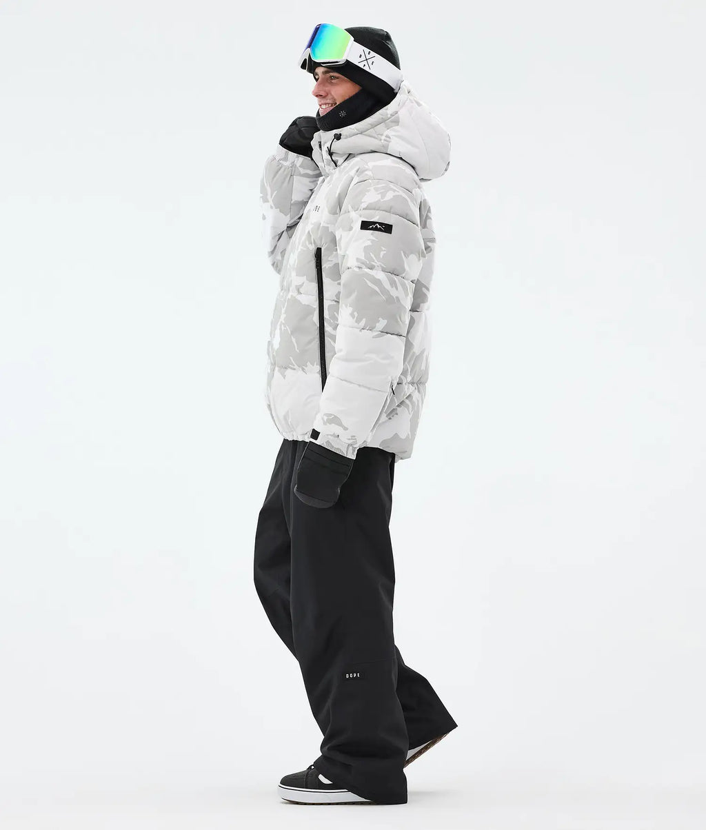 Puffer Full Zip Snowboard Jacket Men Grey Camo