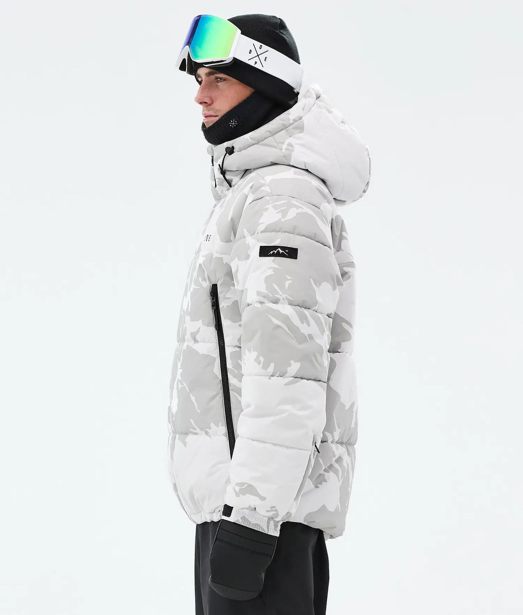 Puffer Full Zip Snowboard Jacket Men Grey Camo