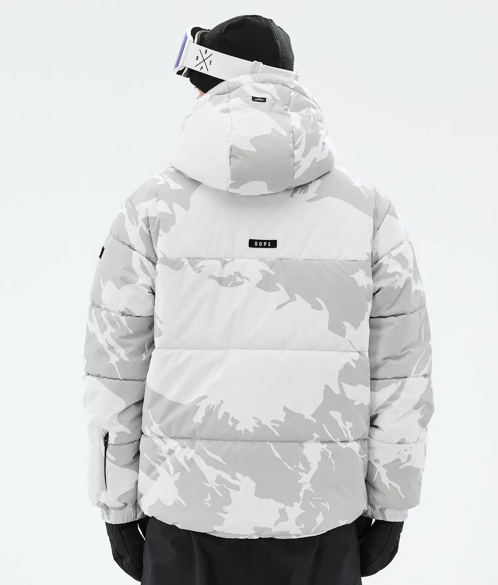 Puffer Full Zip Snowboard Jacket Men Grey Camo